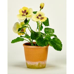 10 in. Artificial Yellow Pansy and Leaves in 4 in. Pot