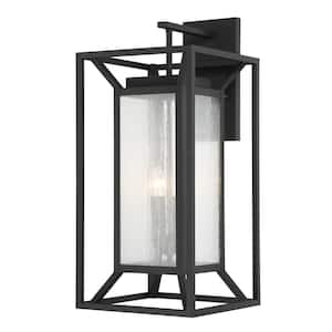 Harbor View 4-Light Sand Black Outdoor Wall Lantern Sconce with Clear Seeded Glass