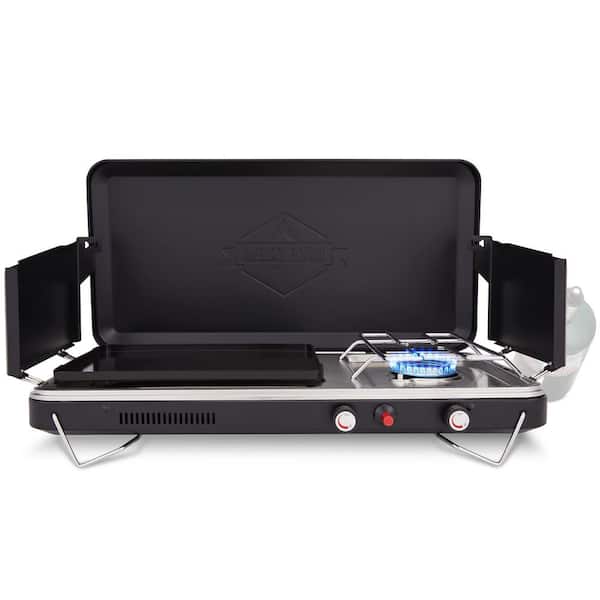 HIKE CREW 2-in-1 Portable Camping Stove and Propane Gas Grill with Igniter and Legs, Black