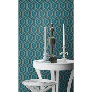 Blue & Gold 3D Retro Geometric Wallpaper R7890, (57 Sq.ft.) Non-Pasted Double Roll