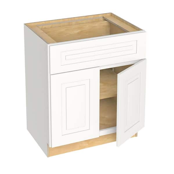 Home Decorators Collection Grayson 30 in. W x 21 in. D x 34.5 in. H Assembled Plywood Base Bath Cabinet in Pacific White with Soft Close