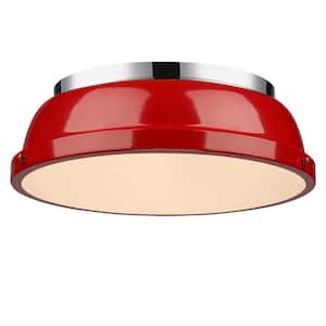 Duncan 14 in. 2-Light Chrome Flush Mount with Red Shade