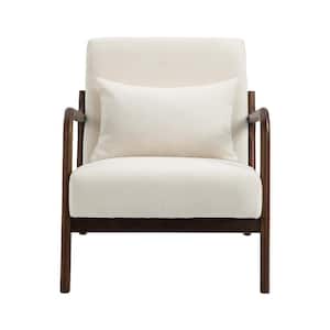 Mid-Century Modern Beige Velvet Upholstered Accent Chair for Living Room, Wood Frame Armchair with Waist Cushion