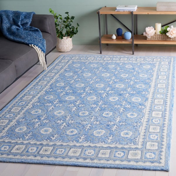 Ebony 2 ft. x 3 ft. Blue/Ivory Geometric Abstract Border Area Rug