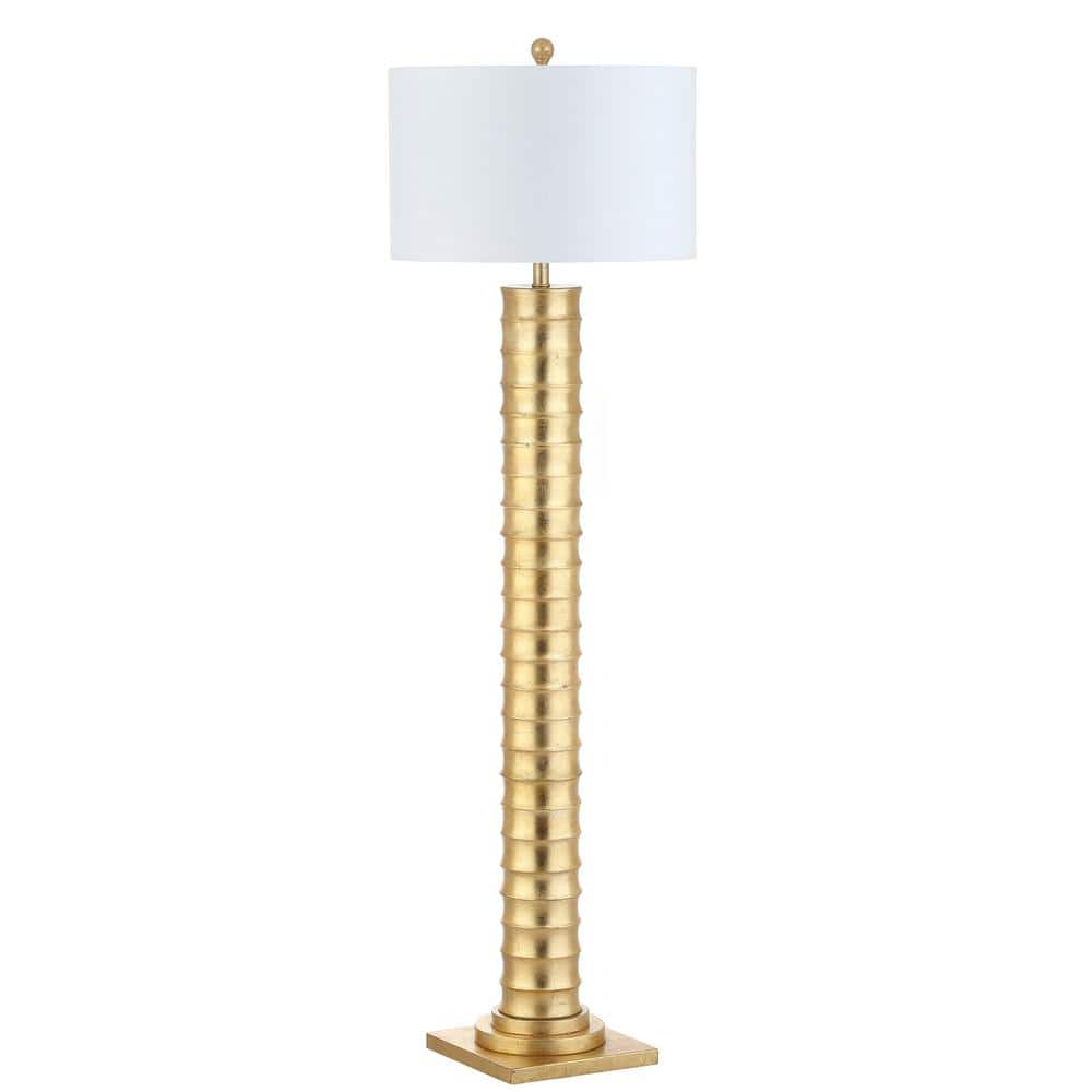 Serena 63" Gold Leaf Metal LED Floor Lamp with White Shade