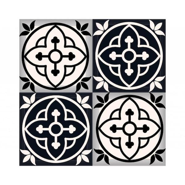 HomeRoots Black/White 4 in. x 4 in. Vinyl Peel and Stick Removable Tile Stickers (2.64 sq.ft./pack)