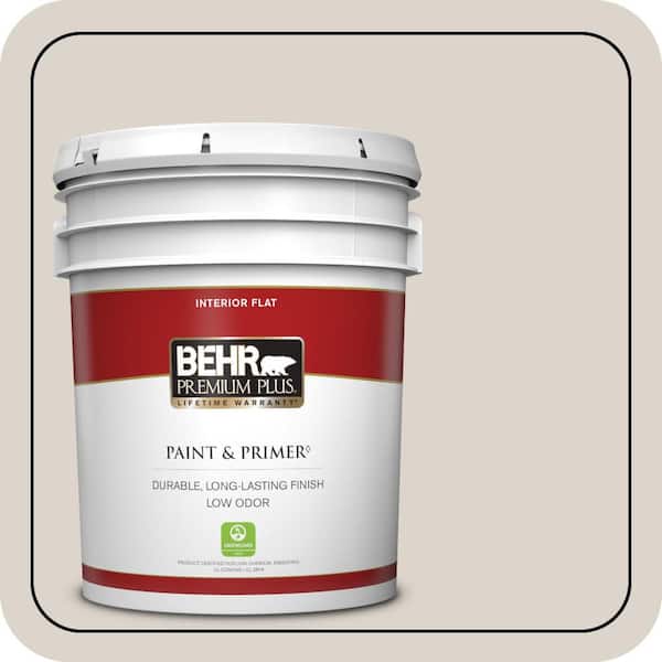 BEHR PREMIUM PLUS 5 gal. #ECC-18-2 Pebbled Shore Flat Low Odor Interior Paint & Primer