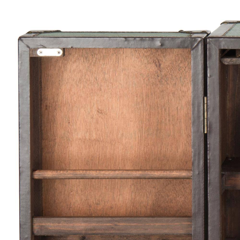 Sage Linen and Vegan Leather Industrial Beverage Cabinet