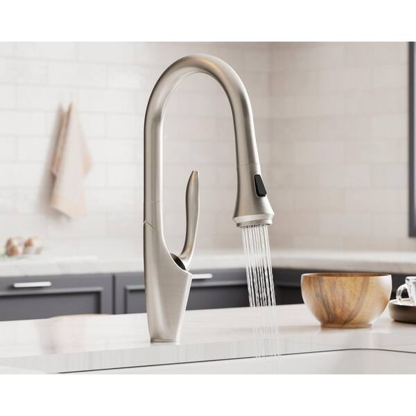 Single-Handle 18 in. H Pull Down Sprayer Kitchen Faucet with 360° Spout Swivel and Dual Spray in Brushed Nickel