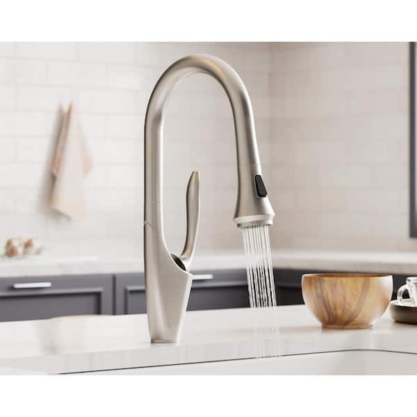 Single-Handle 18 in. H Pull Down Sprayer Kitchen Faucet with 360° Spout Swivel and Dual Spray in Brushed Nickel
