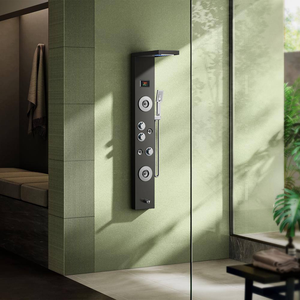 FURUISI 6Jets LED Rainfall Waterfall Shower Head Rain Massage System