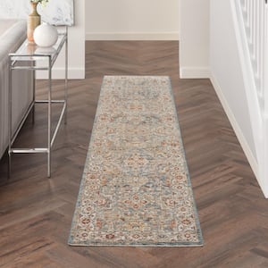 Sahar Blue 2 ft. x 10 ft. Floral Vintage Traditional Kitchen Runner Area Rug