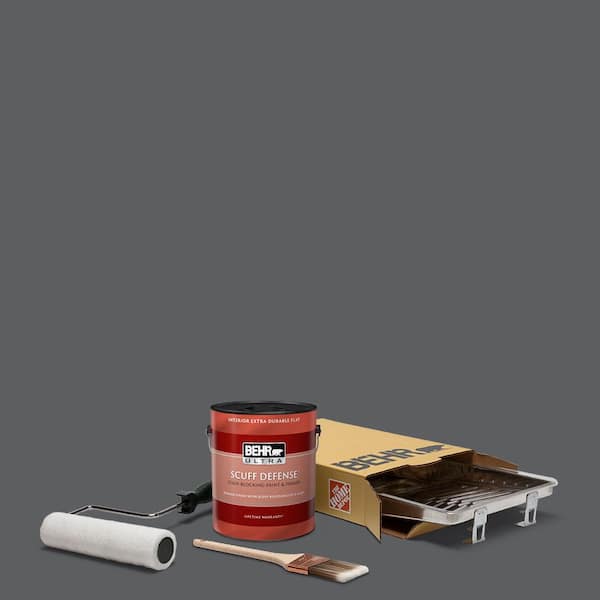 BEHR 1 gal. #N500-6 Graphic Charcoal Ultra Extra Durable Flat Interior Paint and 5-Piece Wooster Set All-in-One Project Kit