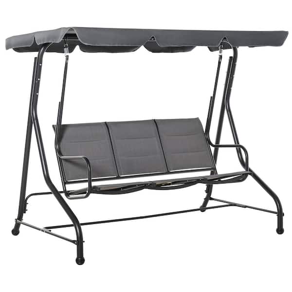 Outsunny 46.5 in. 3-Person Metal Patio Swing with Gray Adjustable Canopy