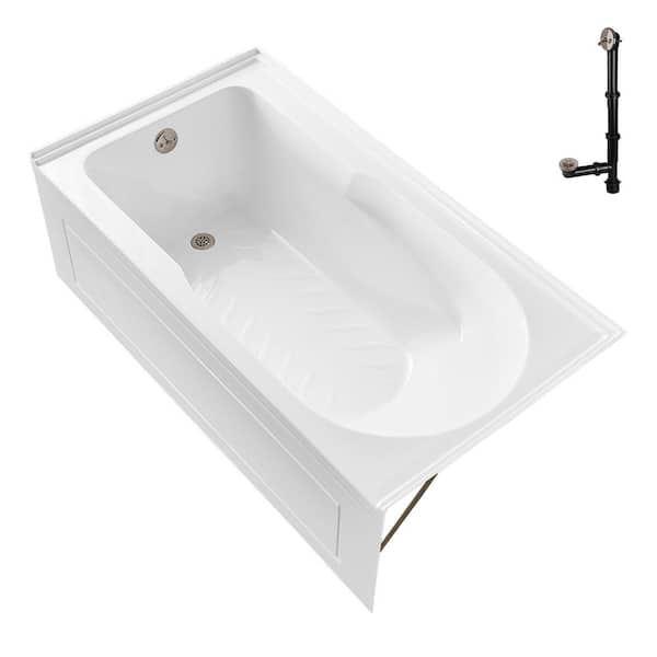 GA-308-18-BNK 60 in. x 32 in. Acrylic Soaking Alcove Bathtub in Glossy White with Left-Hand Drain in Brushed Nickel