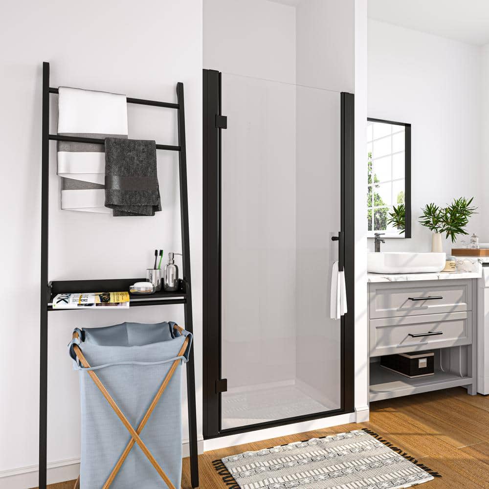 36'' x 72'' Frameless Clear Glass Pivot Shower Door in Matte Black
