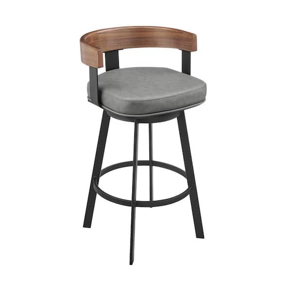 Armen Living Idris 30 in. Vintage Gray Metal Bar Stool with Faux Leather Seat