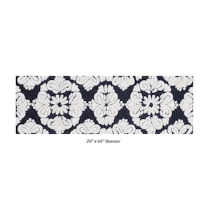 Medallion Collection Charcol/Ivory 20 in. x 60 in. Runner 100% Cotton Medallion Design Bath Mat Rug