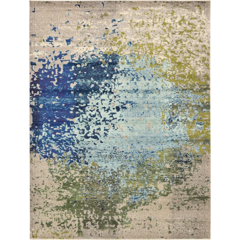 Abstract Blue Mirage 9' x 12' Synthetic Easy-Care Area Rug