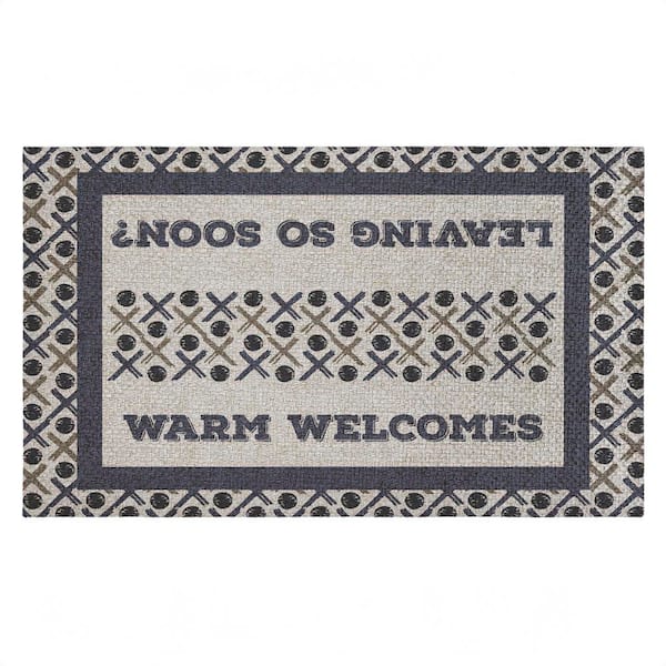 Entryway Message with Pattern Blue 18 in. x 30 in. Polyester Non-Slip Outdoor Door Mat