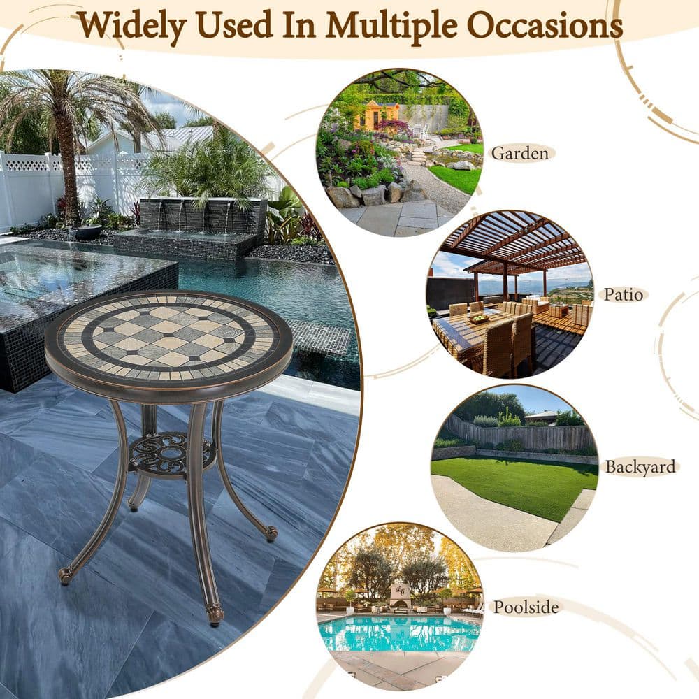 Bronze Round Cast Aluminum Outdoor Dining Table with Ceramic Top
