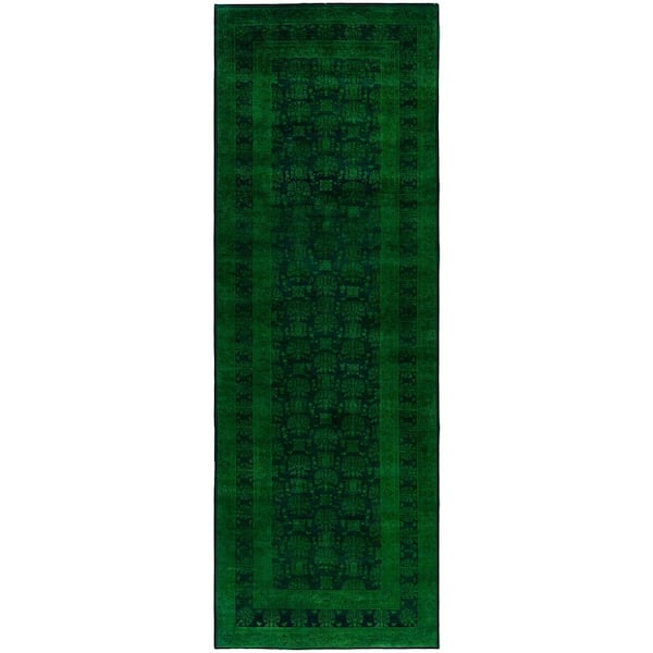 Overdyed Green 4 ft. x 12 ft. Solid Wool Indoor Runner Rug