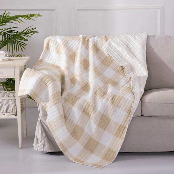 Camden Plaid Fabric in Natural & Navy