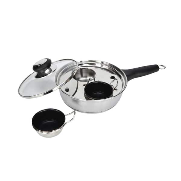 2 Cups 8.75 in. Stainless Steel Egg Poacher Cookware with Induction Cooktop Compatible for Making Poached Eggs (1-Pack)