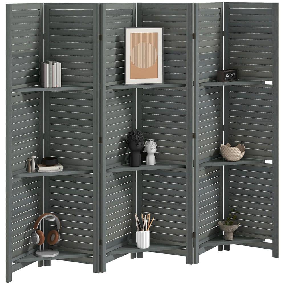 67 in. Gray 6-Panel Room Divider