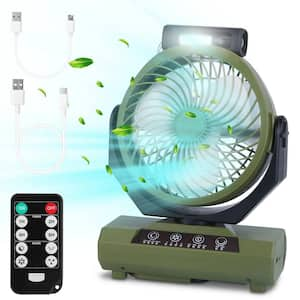 20000mAh 7 in. 4 Fan Speeds Desk Fan in Green with Flashlight Hanging Hook, Remote Control, Power Bank and Timer Speed