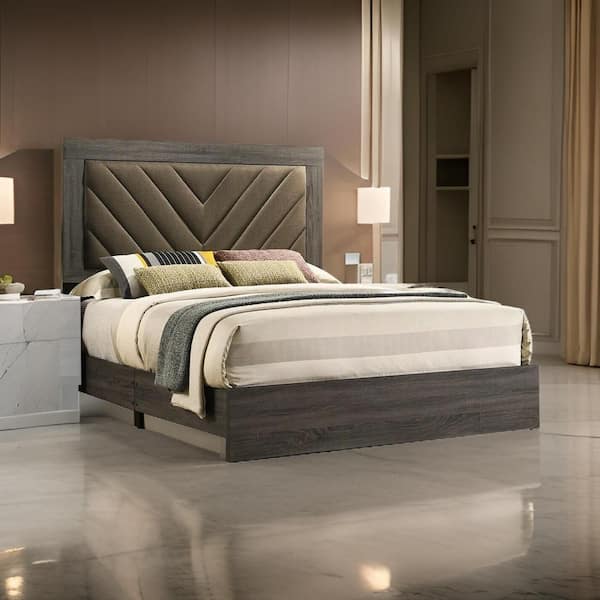 Cato Gray and Brown Wood Frame King Size Platform Bed