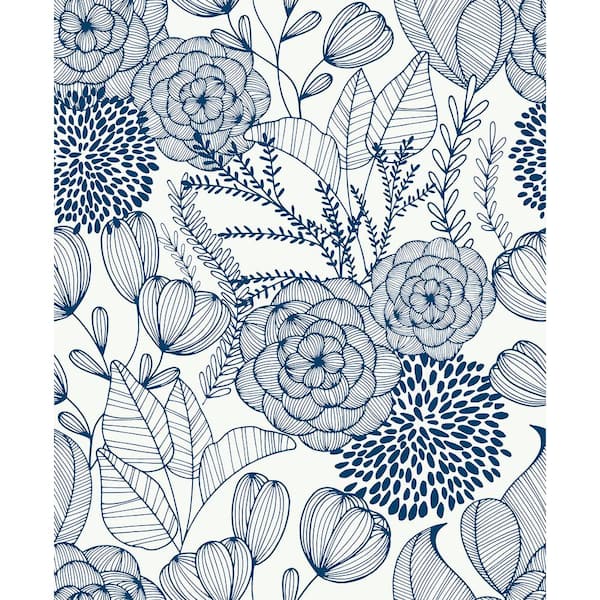NuWallpaper Navy Secret Garden Peel and Stick Wallpaper Sample