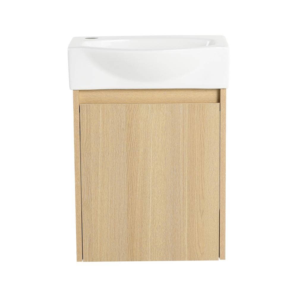 11 in. W x 16 in. D x 22 in. H 1-Sink Wall Mounted Bath Vanity in Oak with White Resin Top price history on PriceWatchPro