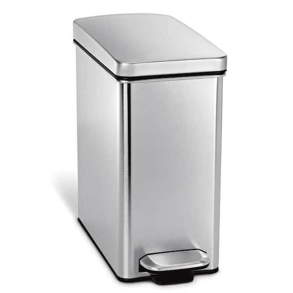 simplehuman 10 Liter Slim Profile Step Trash Can, Brushed Stainless Steel