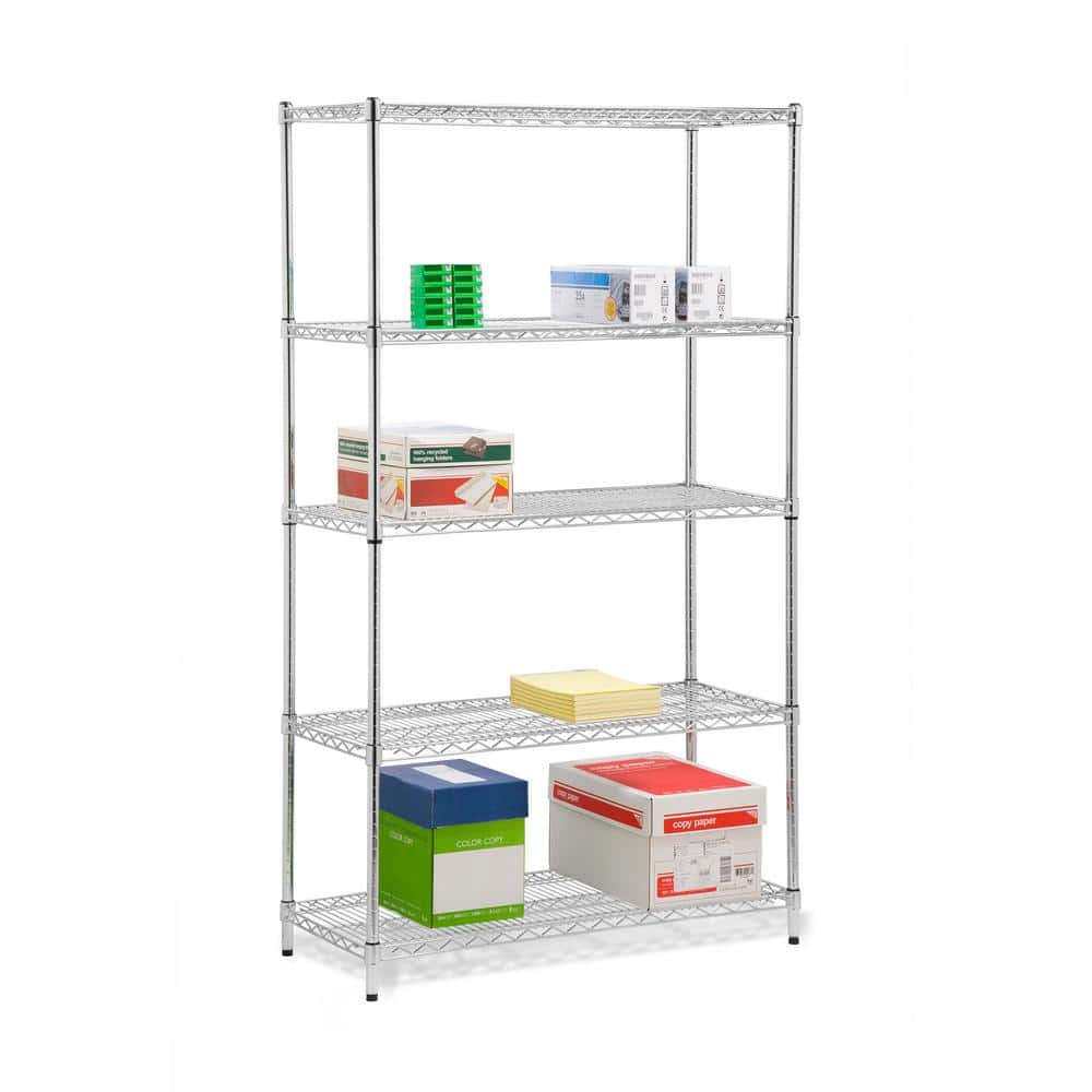 Chrome Heavy Duty Steel 5-Tier Adjustable Shelving Unit, 42'' W