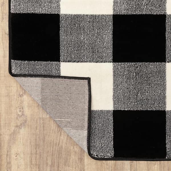 Gracie Black/Ivory 2 ft. x 8 ft. Plaid Runner Rug