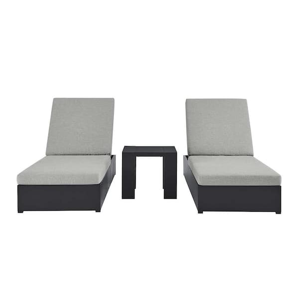 Tahoe Outdoor Patio Powder-Coated Aluminum 3-Piece Chaise Lounge Set in Gray Gray