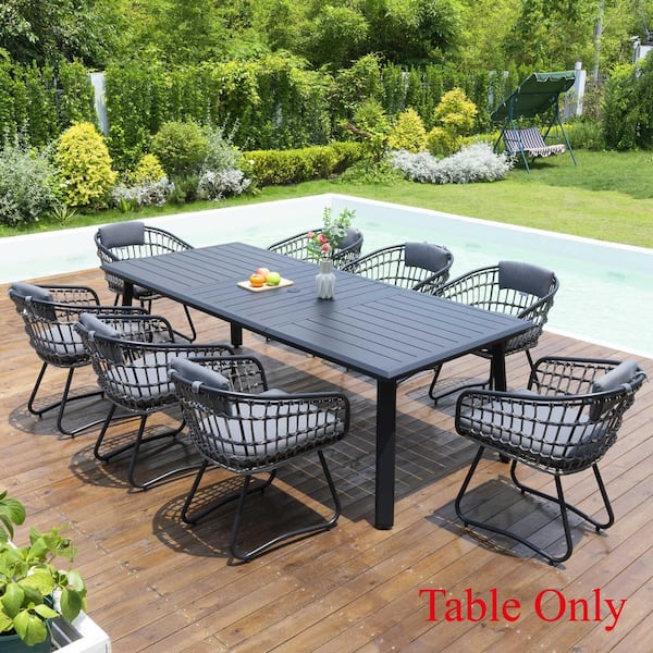 93.9 in. Aluminum Black Rectangular Outdoor Patio Dining Table with Umbrella Hole