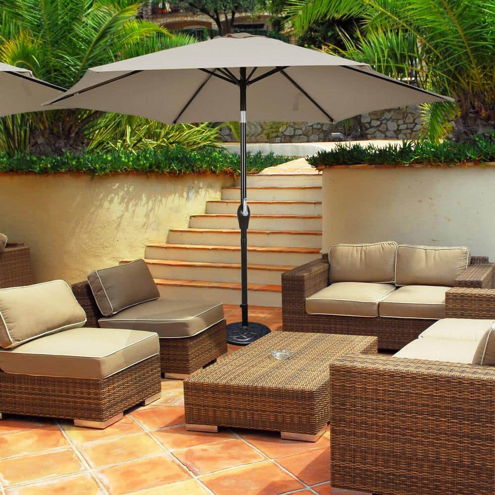9 ft. Steel Outdoor Market Patio Umbrella Push Button Tilt Crank Lift in Ta