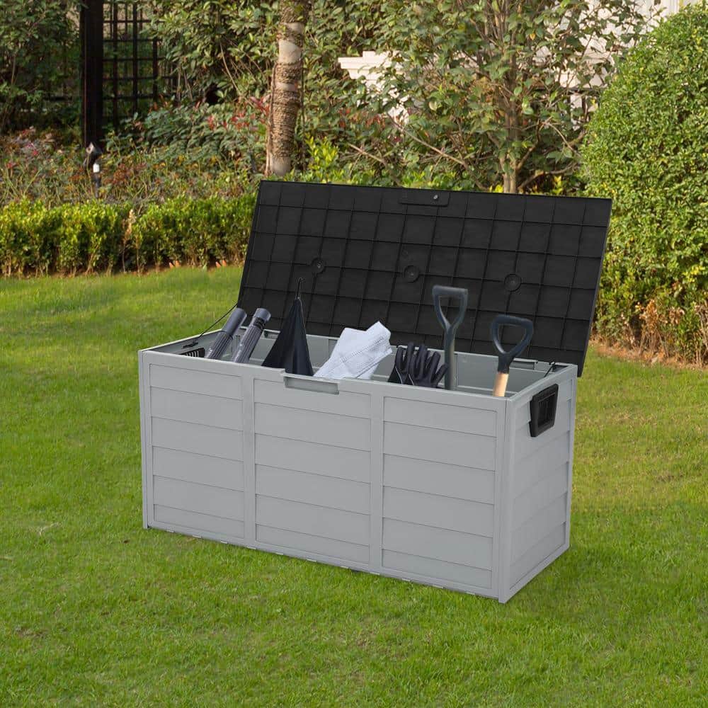 75 Gallon Gray Plastic Lockable Deck Box with Wheels