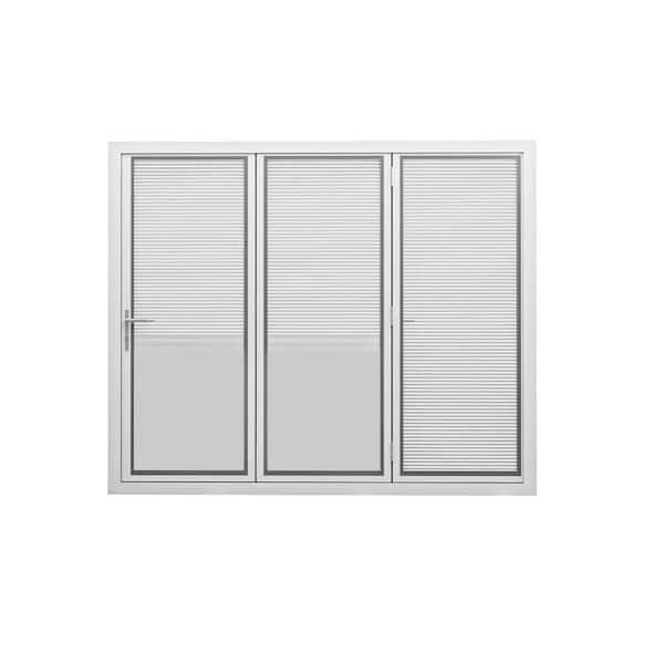 96 in. x 80 in. Right Swing/Outswing Double Tempered Glass White Louver Aluminum Folding Patio Door