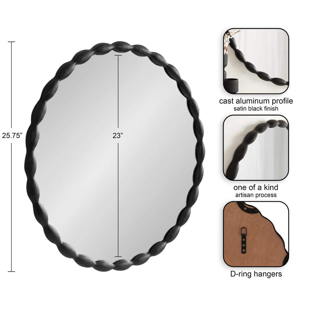 Perlina 26" Black Round Scalloped Vanity Mirror