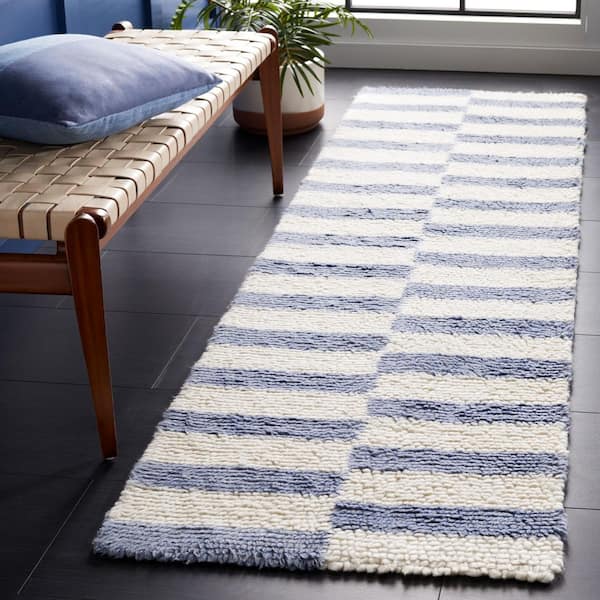 Vermont 2 ft. x 8 ft. Ivory/Blue Check Runner Rug