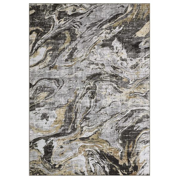 Gray 8 ft. x 10 ft. Modern Abstract Foldable Machine Washable Polyester Area Rug