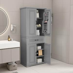 30 in. W x 16 in. D x 72 in. H Gray Wood Linen Cabinet with Drawer and Adjustable Shelf