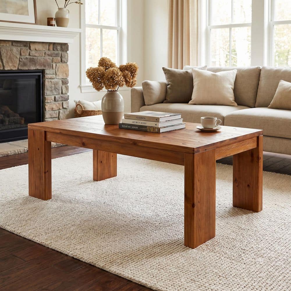 Allan 47.2 in. Brown Rectangle Solid Wood Coffee Table Center Table Living Room Table Low Cocktail Tea Furniture price history on PriceWatchPro