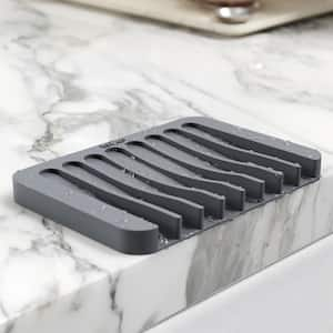 Self-Draining Silicone Dish Drying Mat and Silicone Soap Dish Holder for Bathroom or Kitchen Counter in Dark Grey