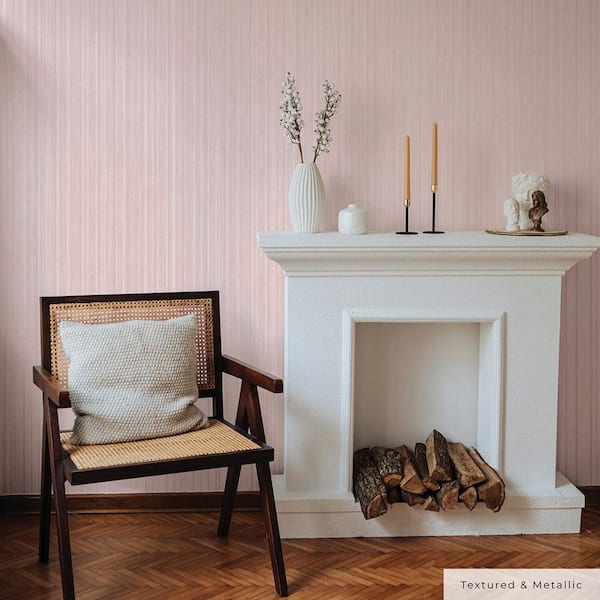 Metallic Blush Pink Faux Grasscloth Vinyl Peel and Stick Textured Wallpaper Roll (Covers 28 sq. ft.)