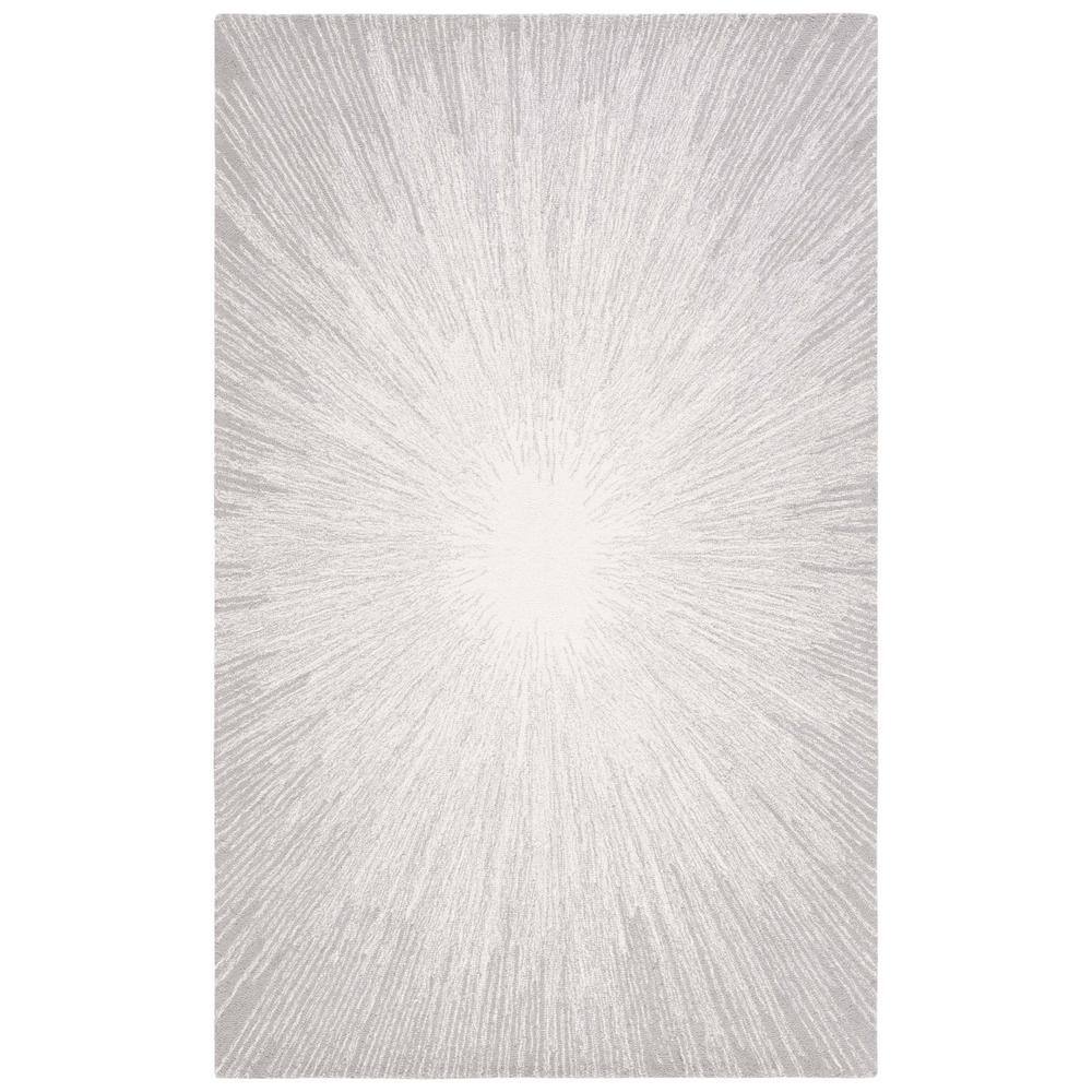 Ivory and Silver Tufted Wool Abstract 4' x 6' Rug