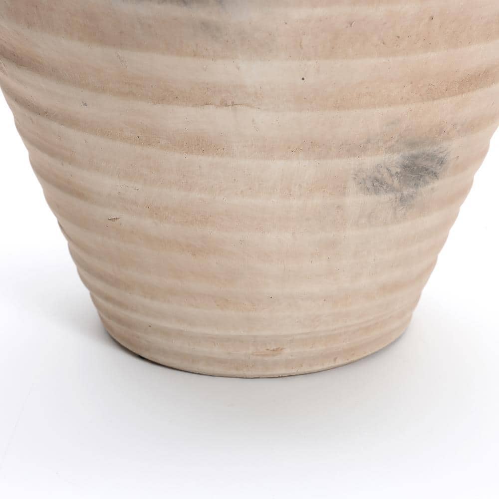 Rustic Light Brown Ribbed Ceramic Urn Vase 13.2-Inch Tall